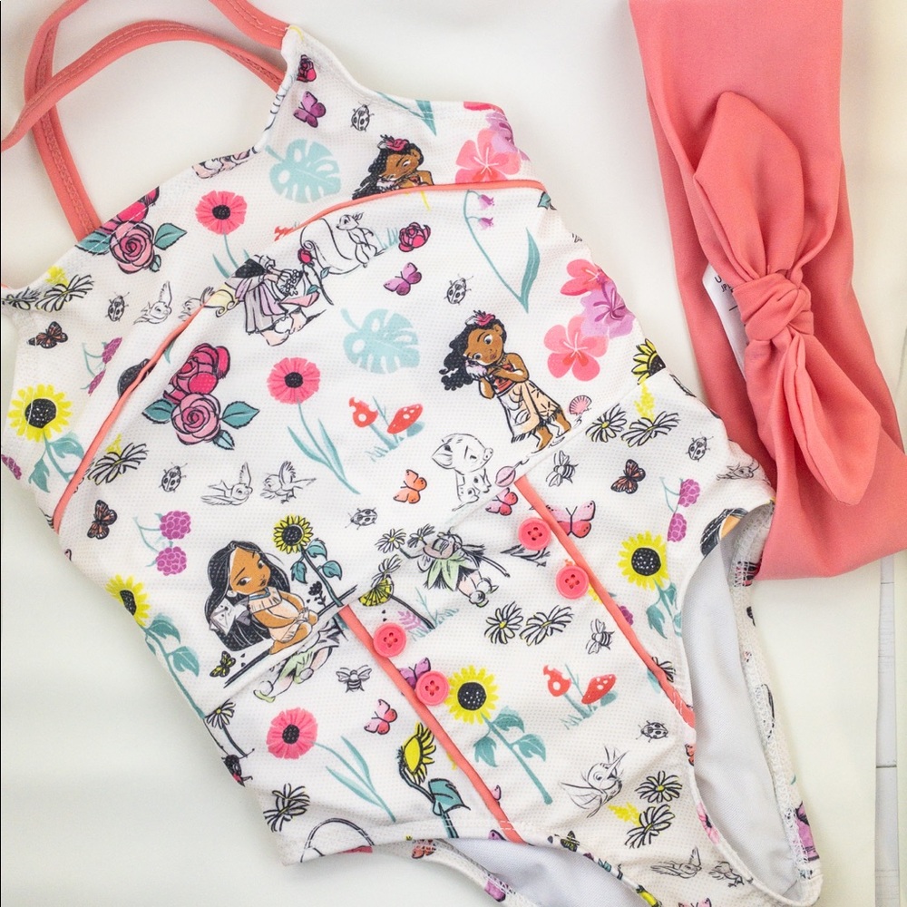 Disney animators toddler princess swimsuit with head band